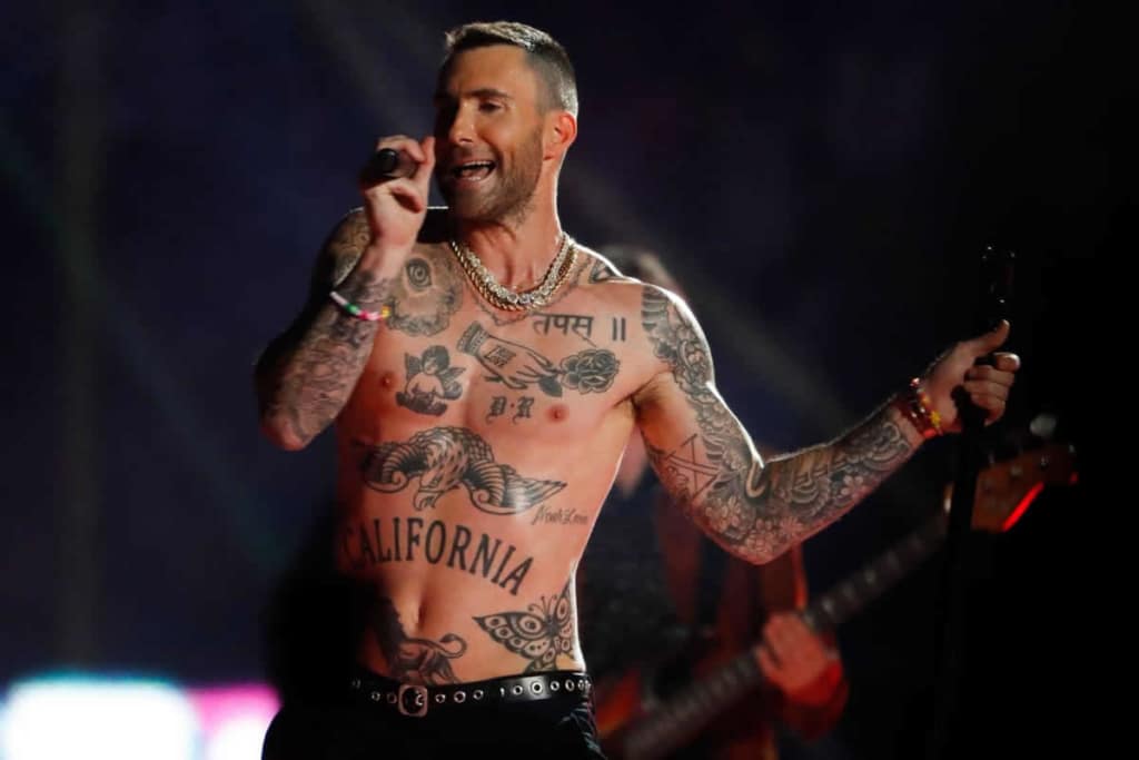 Adam Levine tattoos during Superbowl